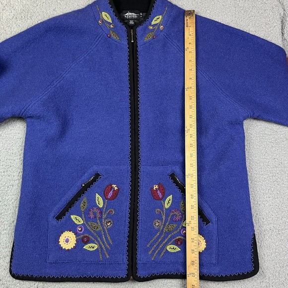 Vtg ICELANDIC DESIGN Jacket Womens Size XL Blue Embroidered Floral Wool Zip 90s - Picture 9 of 10